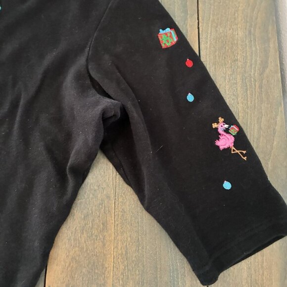 Vintage Flamingo Santa Palm Trees Ugly Christmas Sweater 3/4 Sleeve - P/L (XM9) - Picture 5 of 8